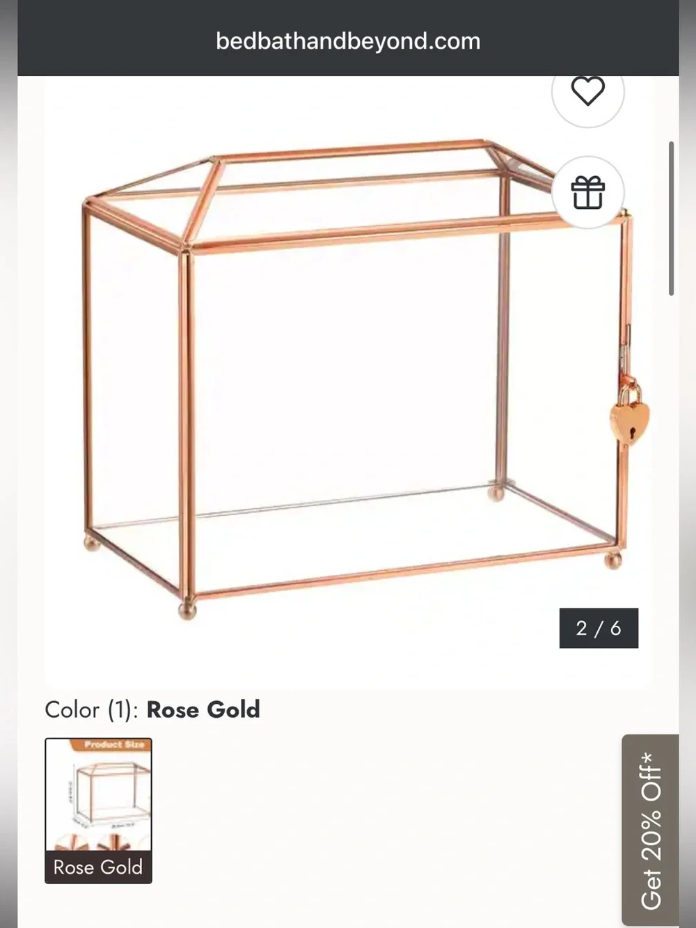 Glass Card Box with Lock - Rose Gold